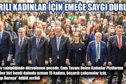TÜMBİKON ev sahipliğinde düzenlenen gecede, Cam Tavanı Delen Kadınlar Platformu tarafından, her biri kendi dalında uzman 15 kadına, başarılı çalışmalar için, “Emeğe Saygı Duruşu” ödülü verildi
