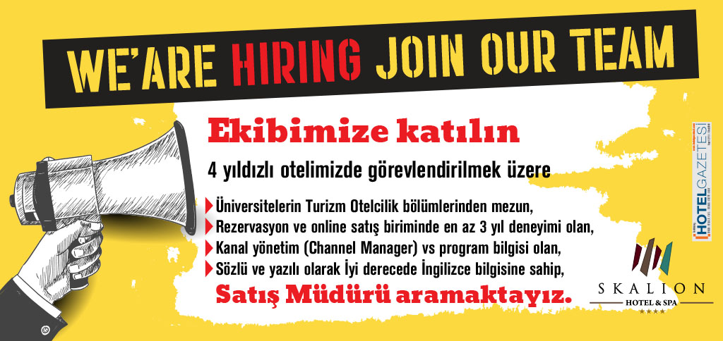 Ekibimize katılın, 4 yıldızlı otelimizde görevlendirilmek üzere Satış Müdürü aramaktayız