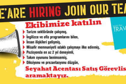 İngilizce bilen Deneyimli Seyahat Acentası Satış Temsilcisi arıyoruz.