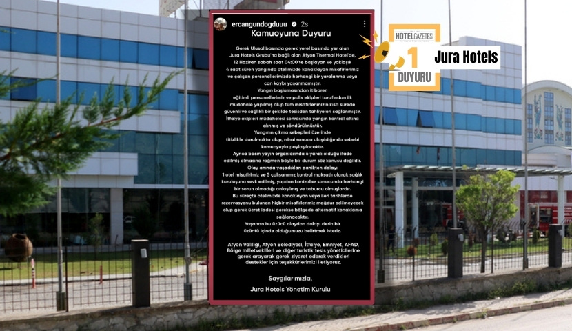 jura Hotels Grubu, Afyon Thermal Hotel'deki Yangınla İlgili Asılsız Haberlere Cevap Verdi